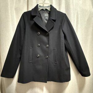 Armani Exchange A/X Women’s Black Wool Blend Pea Coat Jacket Lined - Size Medium
